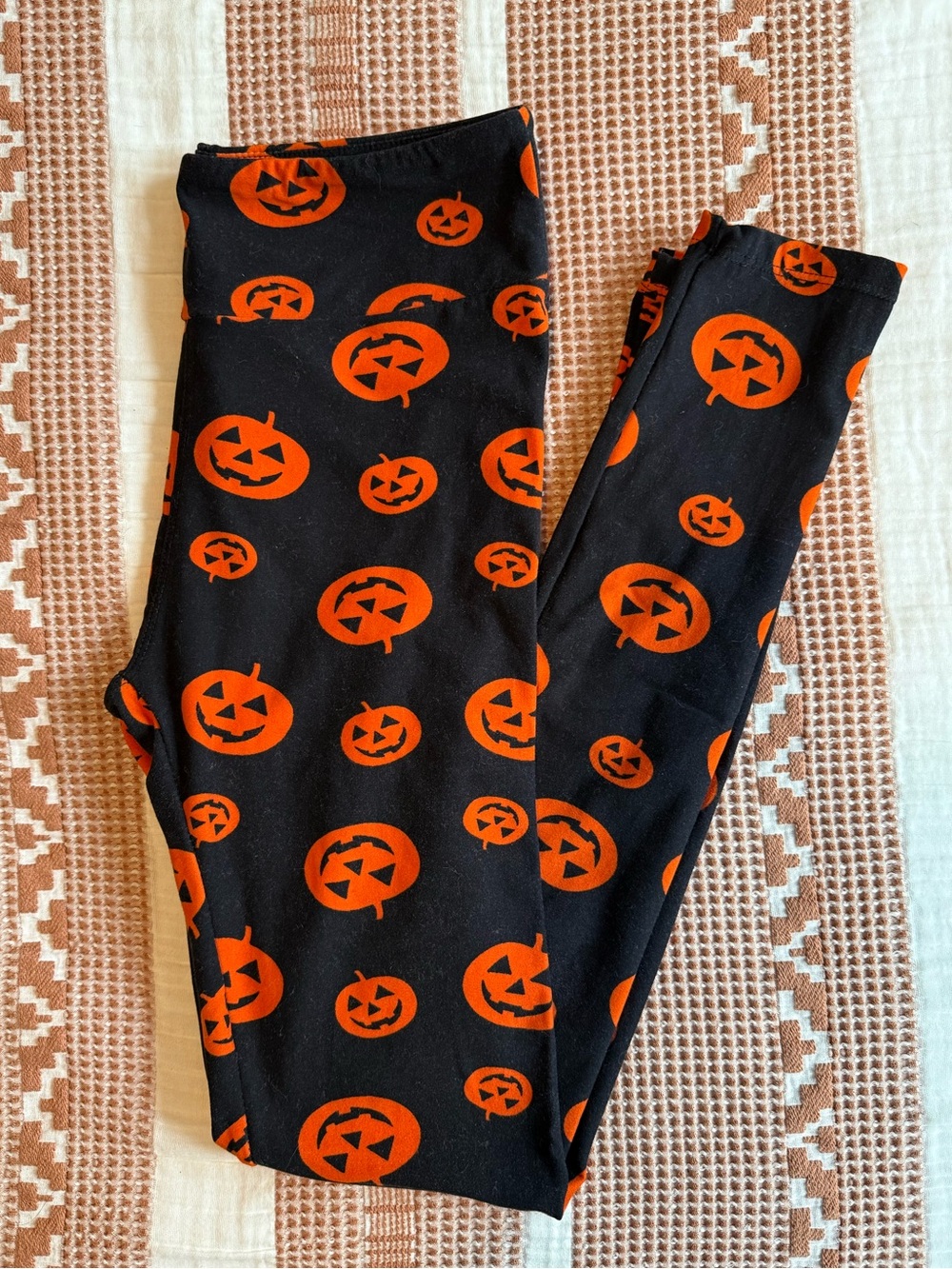 Black & Orange Pumpkin Print Leggings
